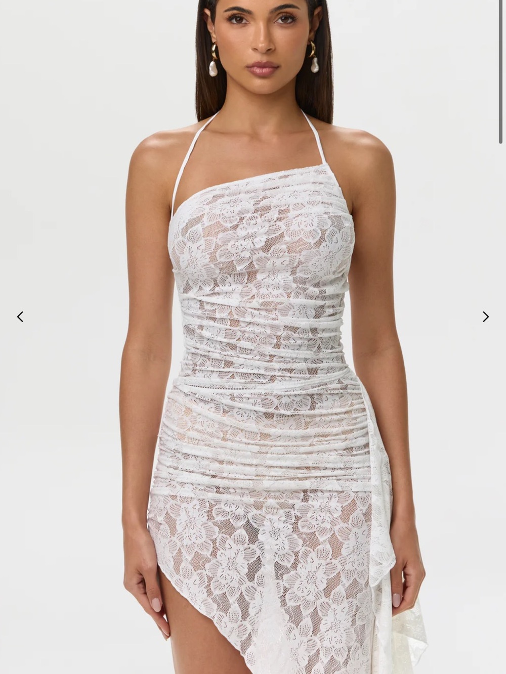 Naked Wardrobe Sheer Lace Asymmetric Halter Top